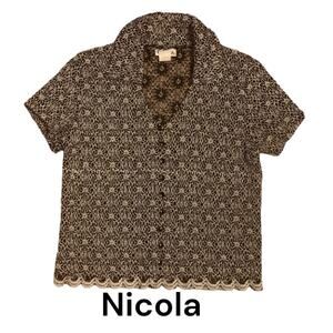 Nicola women's medium y2k black silver lace shirt whimsigoth 90s brat